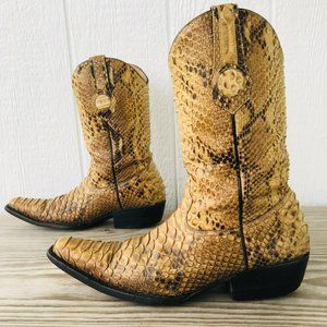 Mexican All Python Cowboy Western Pointy Square Toe Boots Womens US 8.5 MX 25.5